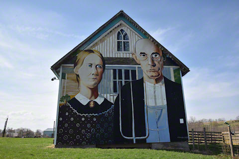 American Gothic barn mural on nearby farm