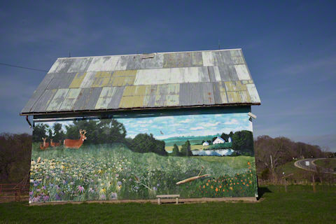 Side mural on American Gothic barn