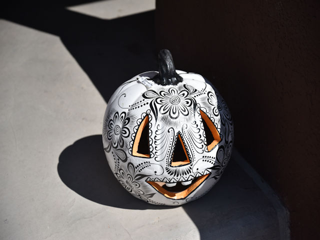 Ceramic pumpkin outside Moriarity shop